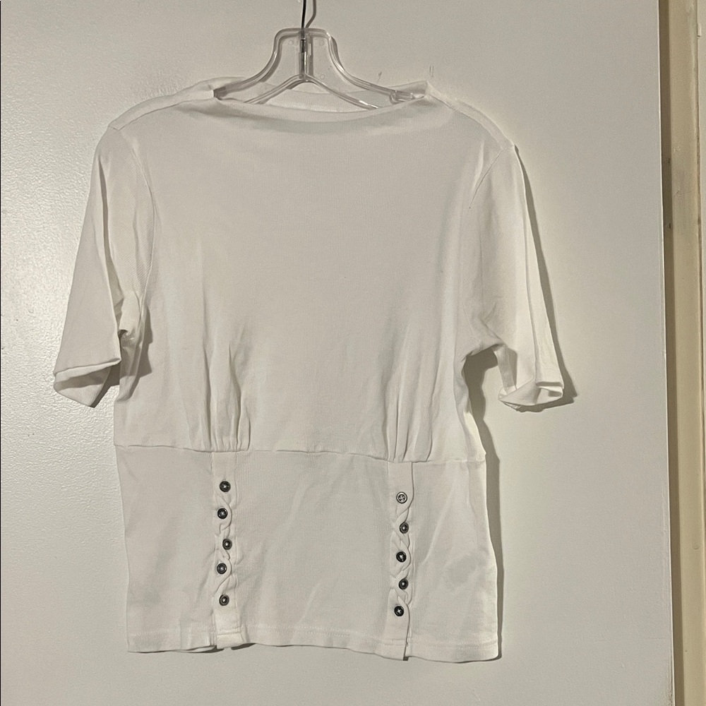 Pilcro Anthropologie ribbed short sleeve shirt with button detail